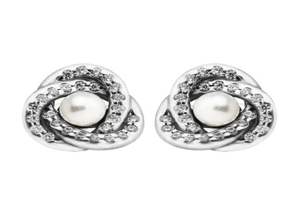 

luminous love knots white crystal pearl stud earrings european style studs fashion jewelry whole heart earring8476240, Golden;silver
