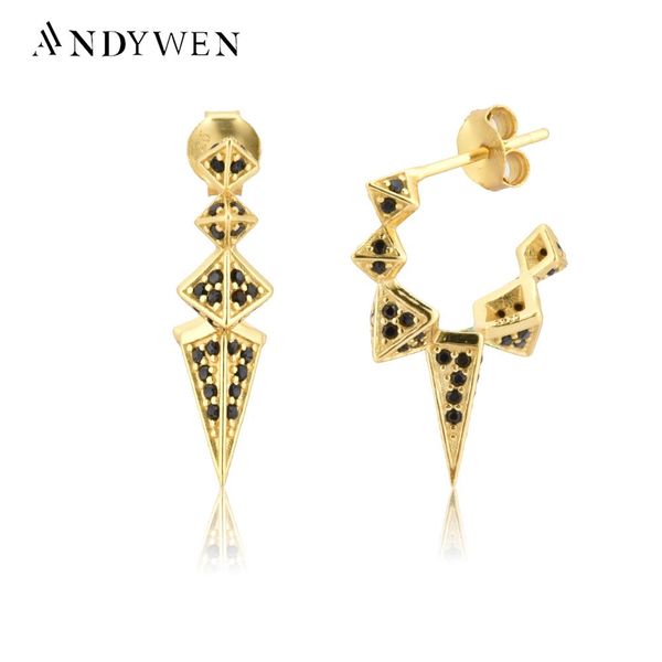 

huggie andywen 100% 925 sterling silver gold rock punk luxury circle jewelry 2020 fashion jewelry for european crystal pendiente, Golden;silver