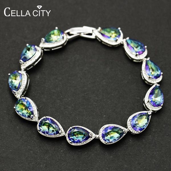 

bangle cellacity delicate water drop shaped gemstones bracelet for women luxury silver 925 jewelry with z fashion gift for lady, Black