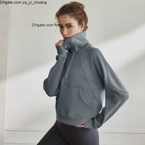 

women autumn ll hoodies sweatshirt yoga suit jacket ladies sport gym coat half zipper pullover stand collar short style with fleece