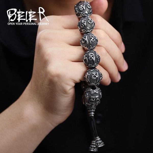 

bangle beier 316l stainless steel bracelet men's high polished buddhism mantra bracelet bring jewelry llbc8029, Black