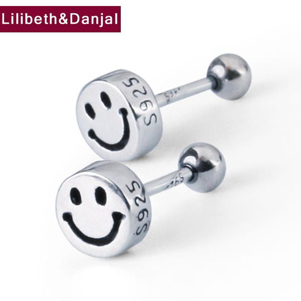 

stud smiley face stud earring pure 925 sterling silver fashion earrings for women men jewelry plata de ley 925 2020 new arrival e016, Golden;silver