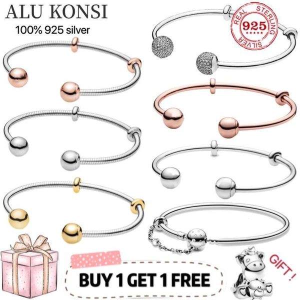 

bangle 2021 real 100% 925 sterling silver pan bracelets snake chain charms bracelet fit original open for women diy jewelry, Black