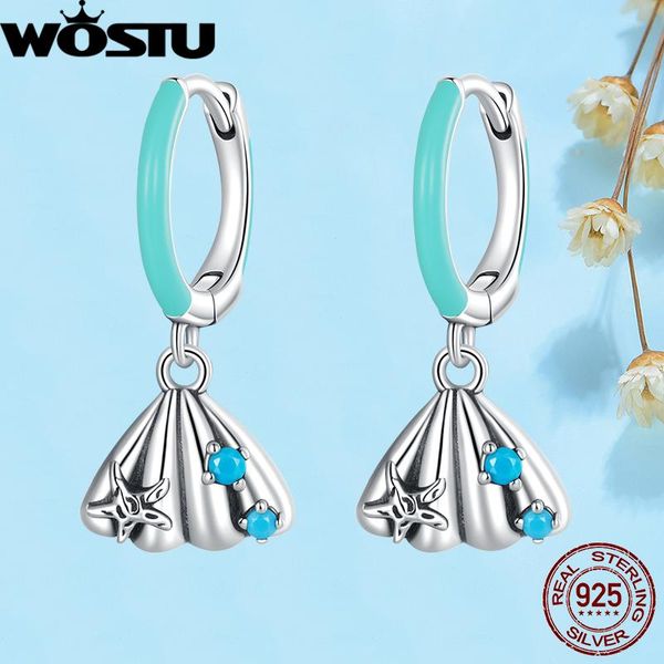 

knot wostu 925 sterling silver summer beach series starfish shell hoop earrings rainbow cz ear buckles family holidy jewelry gift