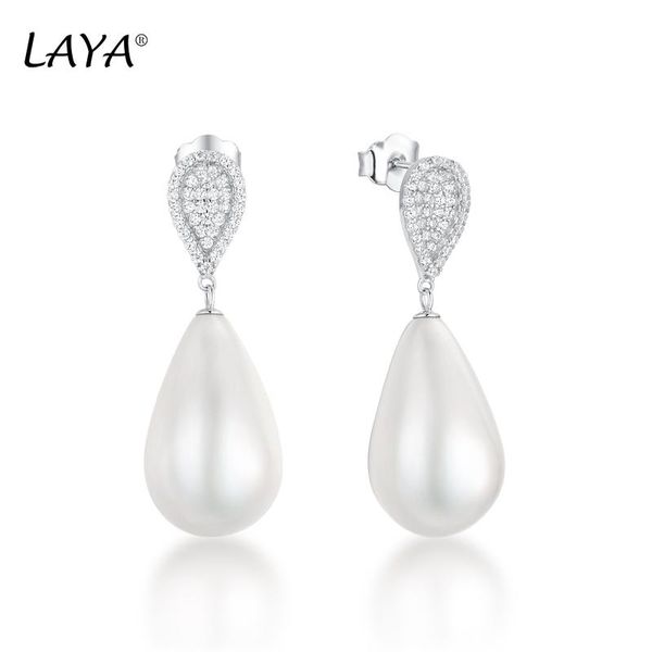

knot 925 sterling silver fashion clear cubic zircon shell pearl drop earrings women's birthday wedding classic jewelry