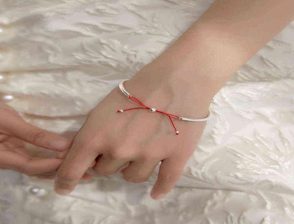 

s925 silver bangle bracelet with red string bowknot ins jewelry for female lover girlfriend gift whole5408399, Black