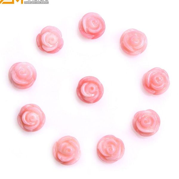 

crystal geminside 10mm wholesale natural rose shape pink coral half drilled beads for jewelry making 10 pieces for sell diy jewellery