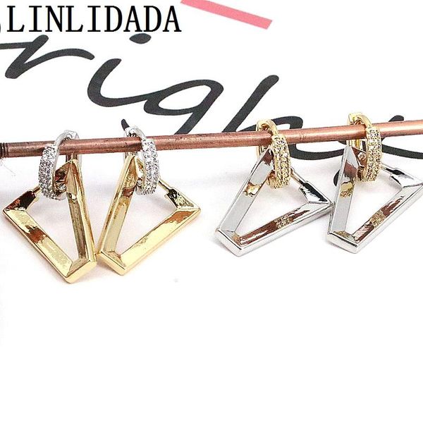 

huggie 4pairs trendy gold silver color cz crystal triangle earrings metal geometric earrings women party jewelry, Golden;silver