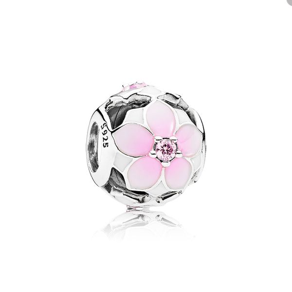 

openwork pink magnolia flower charm for pandora authentic sterling silver charms set women girls jewelry findings bracelet bangle making cha, Bronze;silver