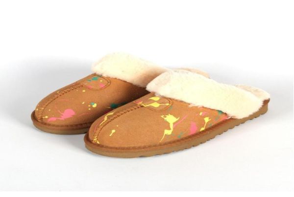 

sell classic design style graffiti keep warm slippers goat skin sheepskin snow slippers man women slippers eu35459664601, Black