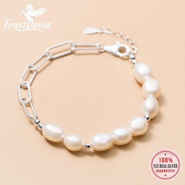 

bangle trustdavis luxury 925 sterling silver sweet asymmetrical personality baroque pearl bracelet for women fine s925 jewelry da1775, Black