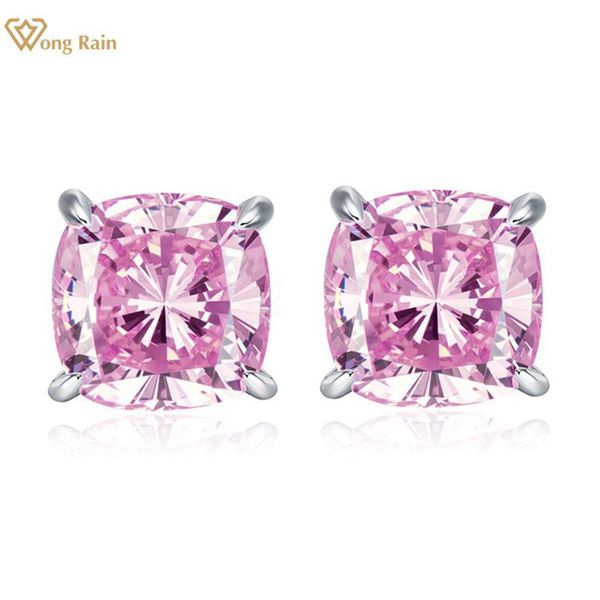 

stud wong rain 925 sterling silver crushed ice cut lab sapphire high carbon diamonds gemstone wedding ear studs earrings fine jewelry, Golden;silver