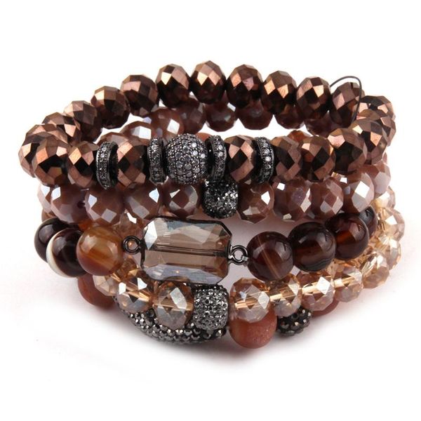 

bangle fashion energy bracelets beautiful brown women bracelet set natural stone glass crystal pave bracelet, Black