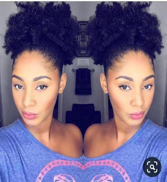 

short high afro puff kinky curly ponytail clip in hair extension virgin human pony tail drawstring updo chignon natural 1b2954282, Black