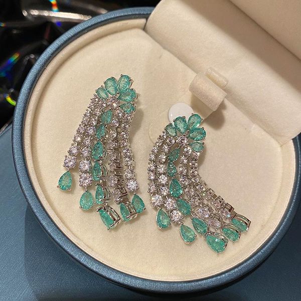 

knot bilincolor green cubic zircon tassel earring for women, Silver