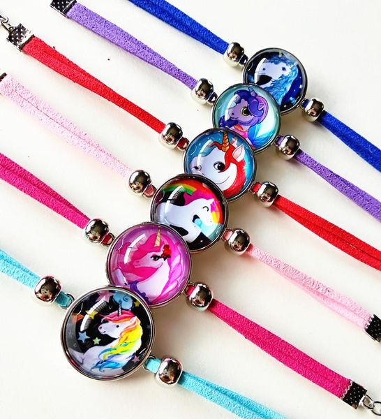 

bangle jiangzimei 24pcs/lot unicorn bracelet lucky horse handmade leather charm bracelets for girl, Black