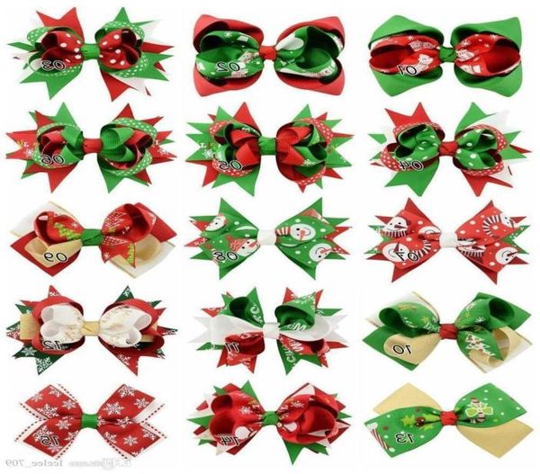

5 inch girls hair accessories christmas print hairclips kids party hair bow girls hairbows ribbon hair clips 6605890397, Slivery;white