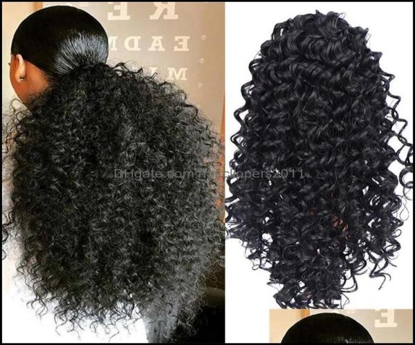 

ponytails hair extensions products 14 inches afro kinky curly synthetic ponytail simation human bundles clilp in cj580 drop delive9875421, Black