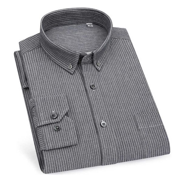 

new long sleeved pure cotton casual spring and autumn loose gray striped thick lapel men's shirt{category}, White;black