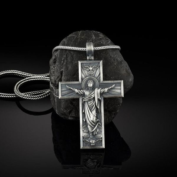

necklaces religious jesus cross christian catholic retro style pure tin men's and women's pendant necklace jewelry, Silver