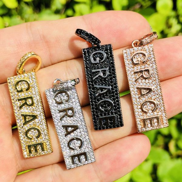 

other 5pcs cubic zirconia pave grace word charms gold plated letter pendant for woman bracelet necklace bangle jewelry making tags