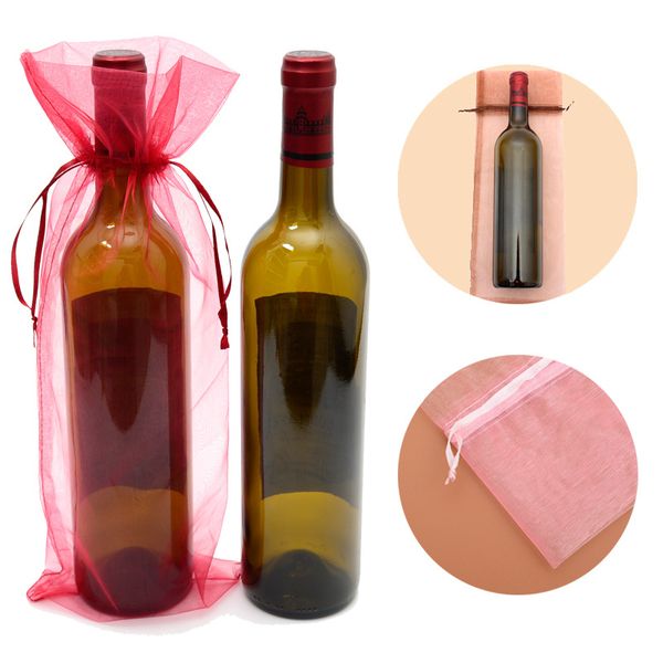 

sheer organza wine bags 5.5x14.5 inch reusable simple bottle wrap dresses festive packaging baby shower wedding favors #