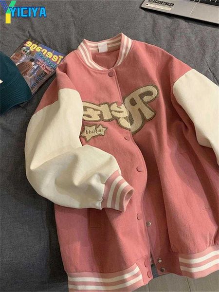 

yiciya women's jackets y2k aesthetic baseball jacket women couple vintage baggy hiphop streetwear grunge coatwear alt clothing, Black;brown