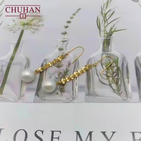 

knot chuhan real 18k gold phoenix tail pearl drop earrings au750 ear hook natural freshwater pearls gifts for women fine jewelry, Silver