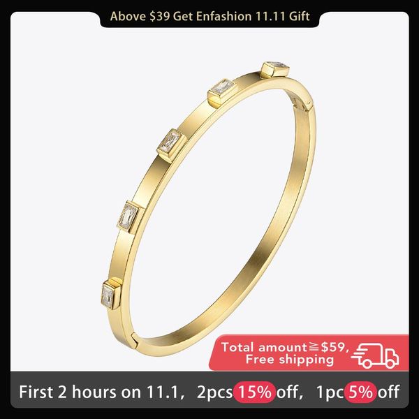 

bangle enfashion zirconia crystal cuff bracelet manchette gold color stainless steel bangle bracelet for women bracelets bangles 172002, Black