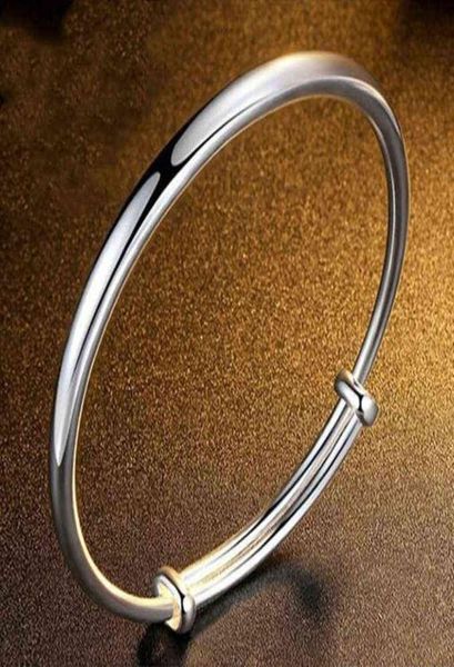 

classical simple fashion 925 sterling silver adjustable smooth bracelets bangles pulseras for women jewelry2001768, Black