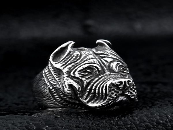 

men039s vintage stainless steel ring viking pitbull bulldog gothic pug dog head totem amulet punk animal jewellery for men boys3099829, Silver