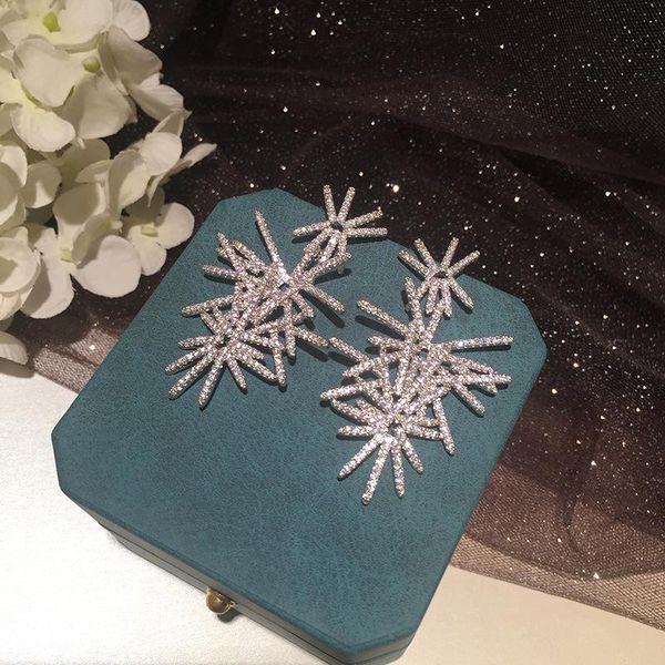 

knot s925 needle star firework earrings for women super flash personality exaggerated luxury creative bridal wedding jewelry gift, Silver