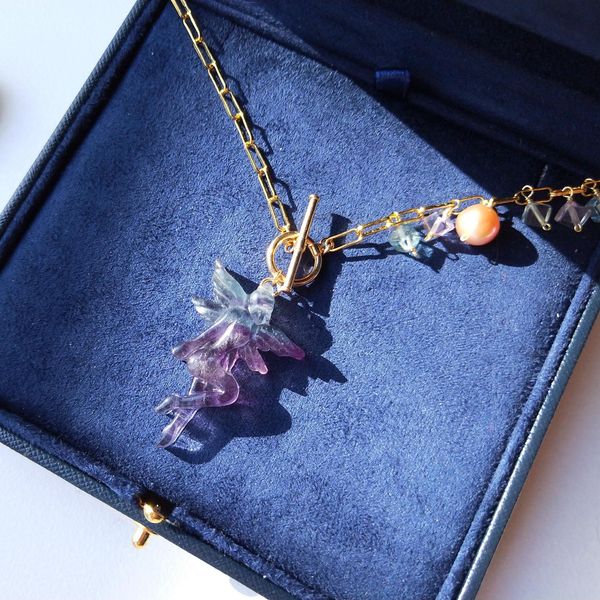 

necklaces lii ji fluorite pendant 925 sterling silver gold plated square chain link asymmetry necklace 50cm