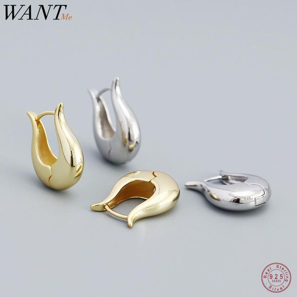 

huggie wantme 925 sterling silver statement gold punk huggies hoop earrings for women european hip hop party goth jewelry ear buckle, Golden;silver