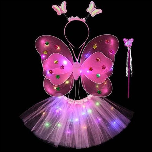 

led children costume props girls skirts angel luminous wings flashing butterfly skirt lights suit 2-8year easter valentines day gc2140, Blue
