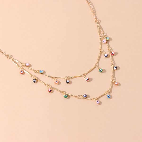 

short multi-layer colored eye pendant necklace female creative market straight chain necklace luxury jewelry fashion geometric necklace vale, Silver