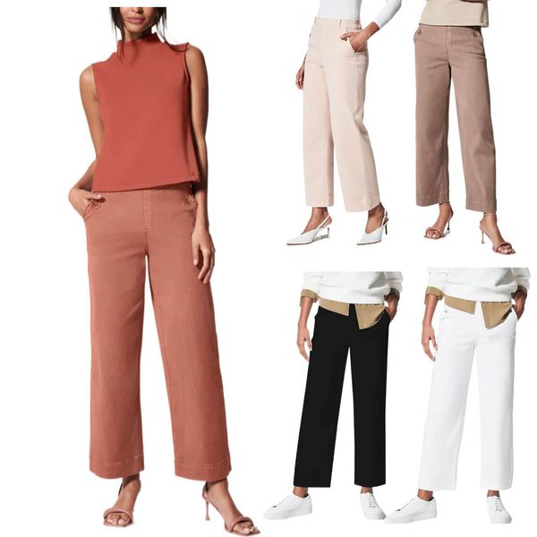 

women's pants s stretch twill cropped wide leg pant womens high waist casual 230520, Black;white