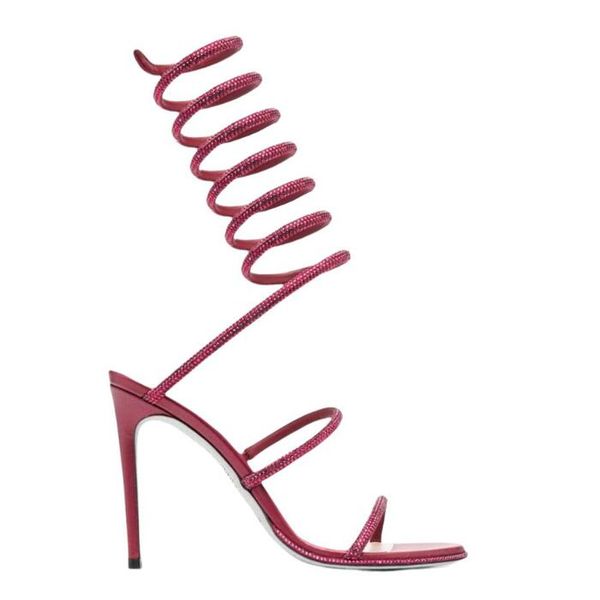 

rene caovilla cleo open toe sandals crystal embellished spiral wrap around sandal twining rhinestone sandal women rainbow stiletto heels sho, Black