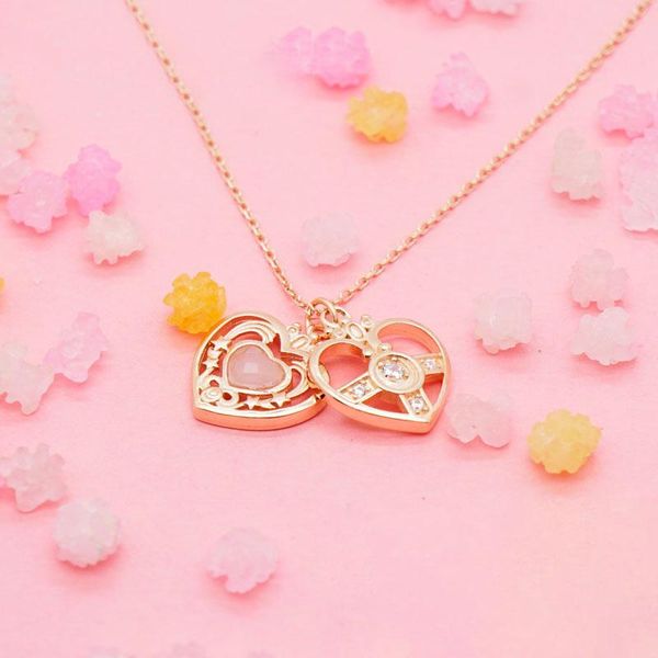 

necklaces anime sailor moon jewelry double layer cosmic heart compact necklace pendant 925 sterling silver jewelry for couple women gifts