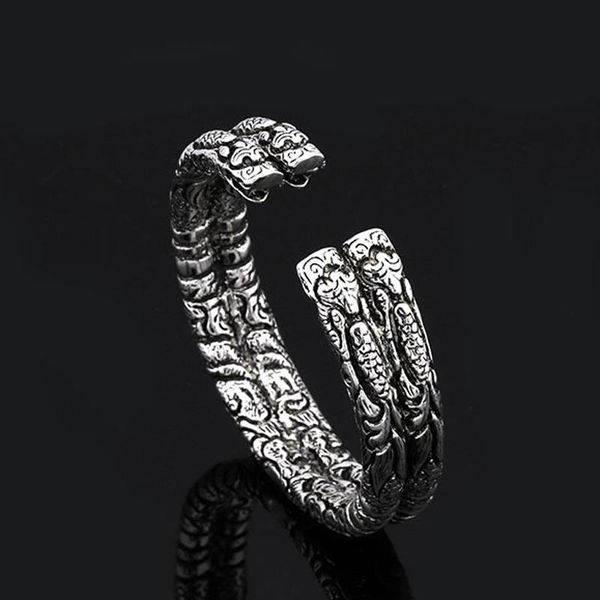 

bangle beichong the mystic nine silver plated brass copper buddha open cuff dragon bracelet jewelry for man men party, Black