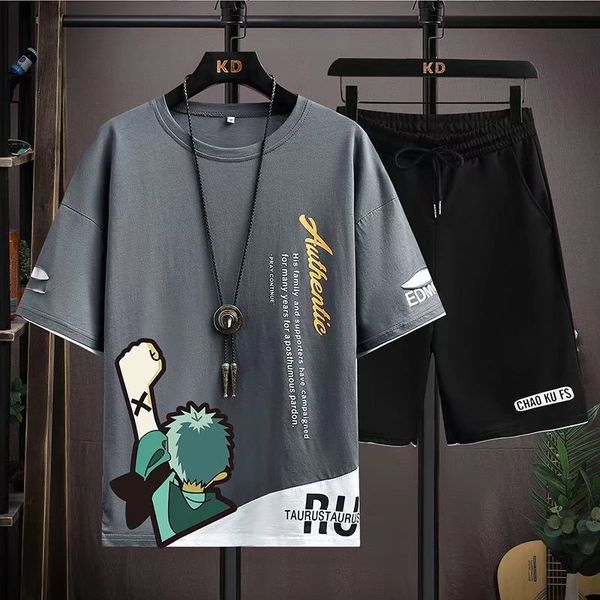 

men's tracksuits men clothing set tshirt shorts anime sauron back print japan street hip hop leisure sports clothes 230520, Gray