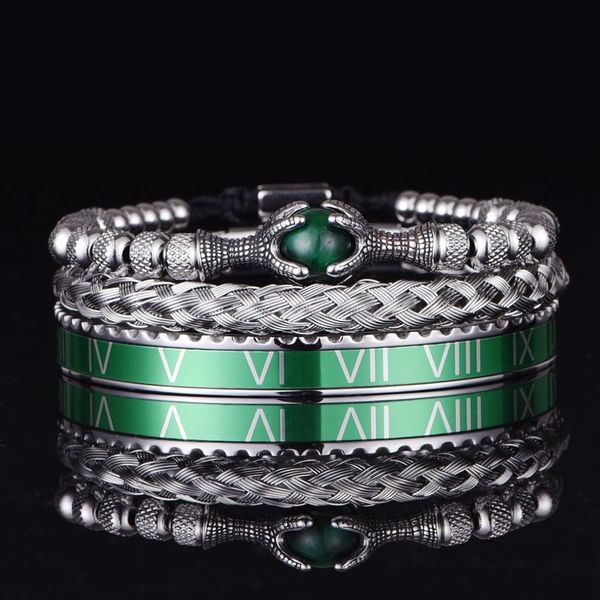

bangle luxury set roman numeral bracelet stainless steel handmade rope bangles men eagle bracelets with tigereye natural stone jewelry, Black