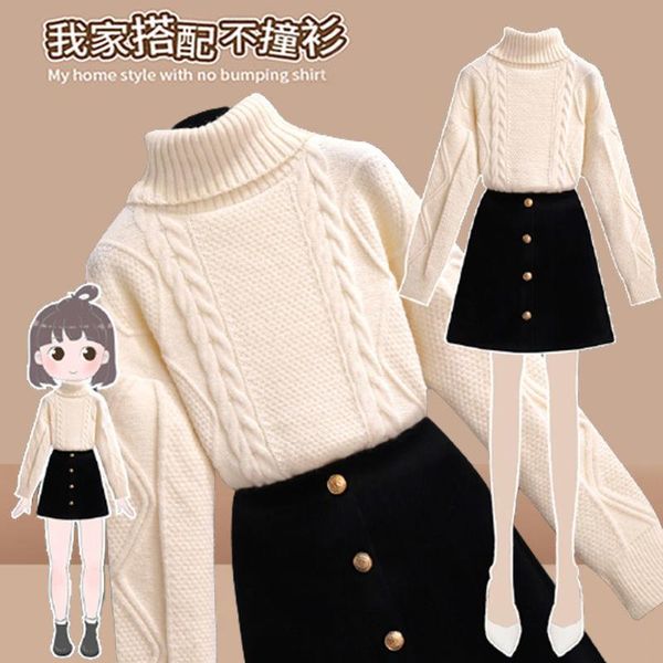 

dress women's autumn suit women 2021 new knitted sweater women + slim skirt large size twopiece suit, White