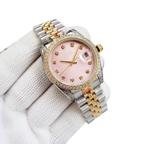 

casual business watches 26mm 36mm fashion pink dial couple watch original stainless steel strap automatic winding mechanical wristwatches de, Slivery;brown