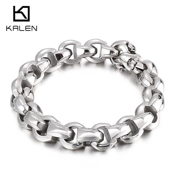

bangle kalen fashion polished design bracelet simple metal men's stainless steel shiny accessories connect skull trend jewelry new, Black