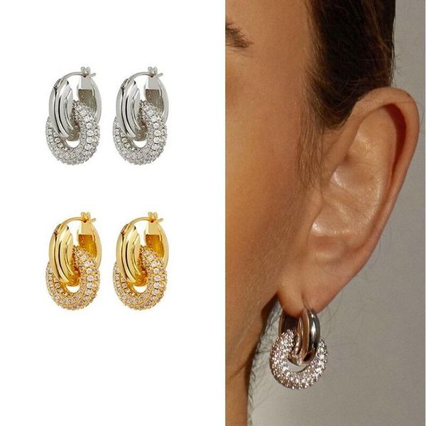 

huggie geometric round circle tube hoop cz circle charm hoop earring fashion european women cubic zirconia fashion jewelry, Golden;silver
