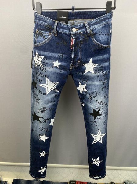 

new fashion dsquared2 dsq2 d2 icon brand european italy men's slim dsq jeans pants mens denim trousers zipper blue hole pencil pants je