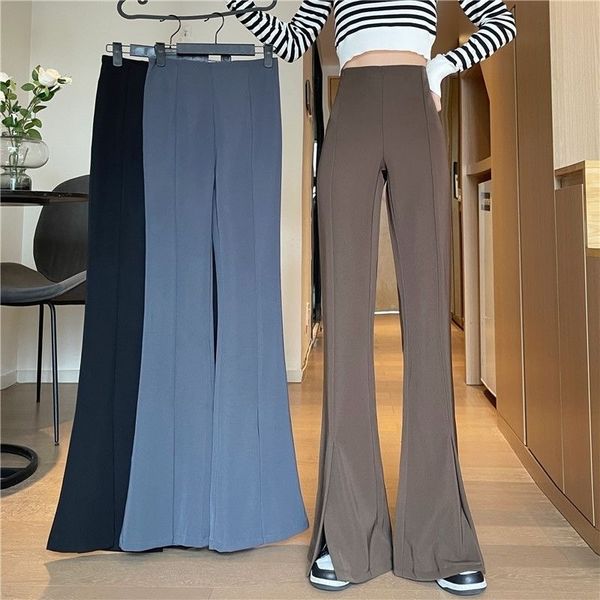 

new small fragrant style high grade quality slim black elastic waist straight barrel slim pants casual floor dragging pants for women wide l, Black;white
