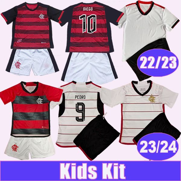 

2023 24 flamengo diego pedro kids kit soccer jerseys 22 23 e.ribeiro de arrascaeta home away child suit football shirts short uniforms, Black