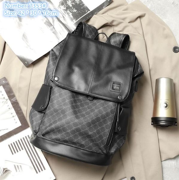 

Factory wholesale men shoulder bags sports travel fitness leisure backpack flip multifunctional leather computer bag street trend polka dot fashion handbag, Black- 7353#